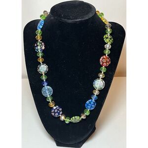 Multicolor Cloisonné Thick Round Glass Bead Handmade Beaded Fashion Necklace